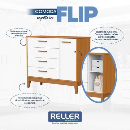 Imagem de Dormitório Infantil Flip Guarda Roupa 3 Portas, Cômoda 1 Porta e Berço com Colchão Physical - Reller Móveis