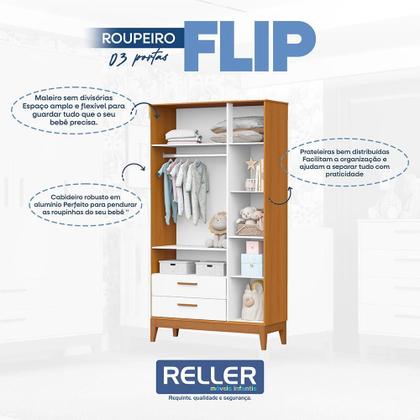 Imagem de Dormitório Infantil Flip Guarda Roupa 3 Portas, Cômoda 1 Porta e Berço com Colchão Physical - Reller Móveis