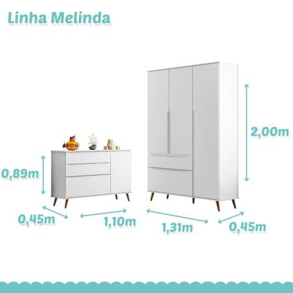 Imagem de Dormitorio Infantil Melinda com Berço Q Encanto MDF Branco Pheonix Baby
