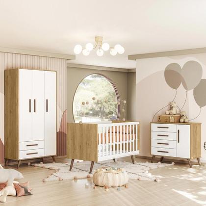Imagem de Dormitório Infantil Q Encanto Retrô Guarda Roupa, Cômoda e Berço com Colchão Supreme - Qmovi