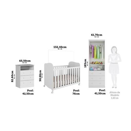 Imagem de Dormitório Infantil Smim Guarda Roupa, Cômoda e Berço com Colchão Supreme - Móveis Peroba