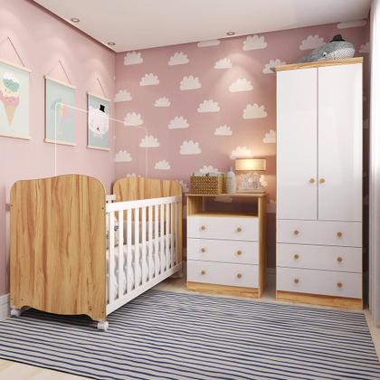 Imagem de Dormitório Infantil Smim Guarda Roupa, Cômoda e Berço com Colchão Supreme - Móveis Peroba