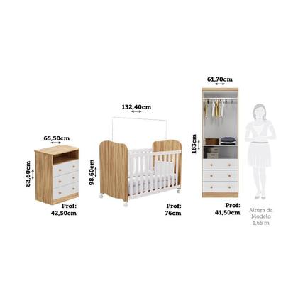 Imagem de Dormitório Infantil Smim Guarda Roupa, Cômoda e Berço com Colchão Supreme - Móveis Peroba