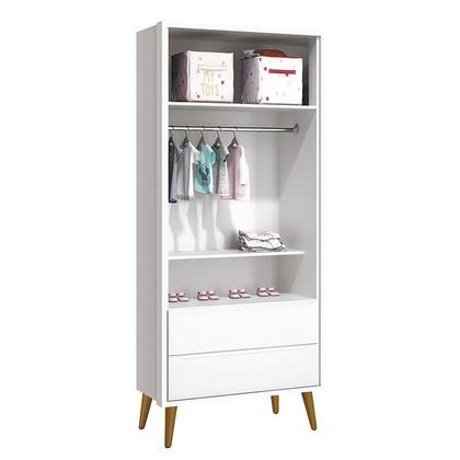 Dormitório Infantil Theo Retrô 2 Portas, Cômoda 1 Porta, Berço Branco com Pés Amadeirado e Colchão D18 - Reller Móveis Imagem de Dormitório Infantil Theo Retrô 2 Portas, Cômoda 1 Porta, Berço Branco com Pés Amadeirado e Colchão D18 - Reller Móveis