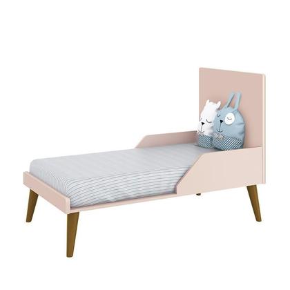 Imagem de Dormitório Infantil Theo Retrô 2 Portas, Cômoda, Berço Rosa com Pés Amadeirado e Colchão D18 - Reller Móveis