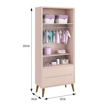 Imagem de Dormitório Infantil Theo Retrô 2 Portas, Cômoda, Berço Rosa com Pés Amadeirado e Colchão D18 - Reller Móveis