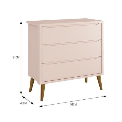 Imagem de Dormitório Infantil Theo Retrô 2 Portas, Cômoda, Berço Rosa com Pés Amadeirado e Colchão D18 - Reller Móveis