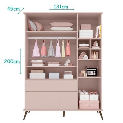 Imagem de Dormitório Melinda Guarda Roupa, Cômoda e Berço Retrô Rosê Acetinado com Colchão Physical - Phoenix Baby