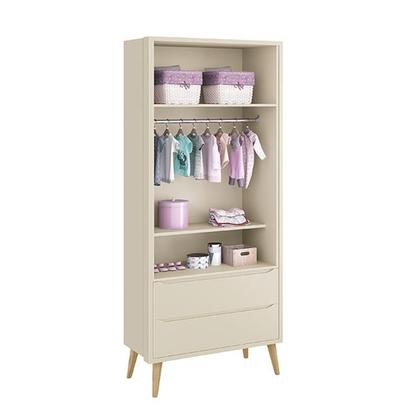 Imagem de Dormitório Theo 2 Portas, Cômoda 6 Gavetas, Berço, Mesa de Canto com Pés Madeira Natural e Colchão - Reller Móveis