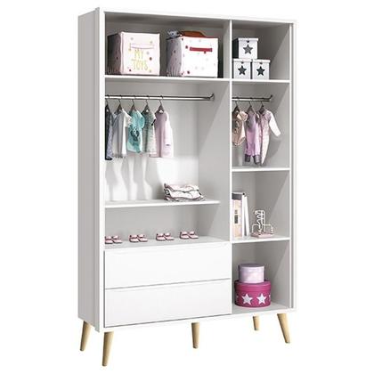 Imagem de Dormitório Theo 3 Portas e Mesa de Canto Branco com Pés Madeira Natural - Reller Móveis