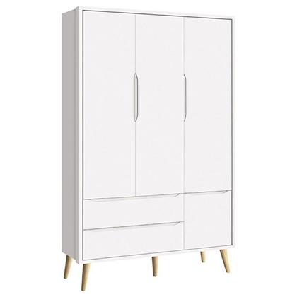 Imagem de Dormitório Theo 3 Portas e Mesa de Canto Branco com Pés Madeira Natural - Reller Móveis