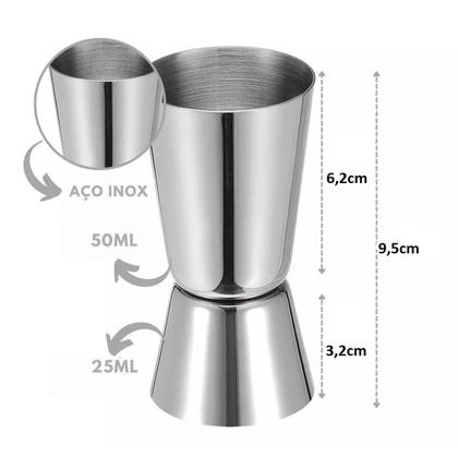 Imagem de Dosador Bebidas Duplo Inox 60ml e 30ml Copo Medidor Drinks