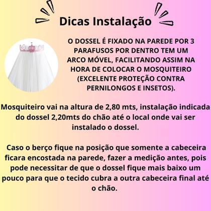 Imagem de Dossel Mosquiteiro De Parede Berço Americano Nacional Quarto Bebe Menina Infantil Coroa Perolas Rosa