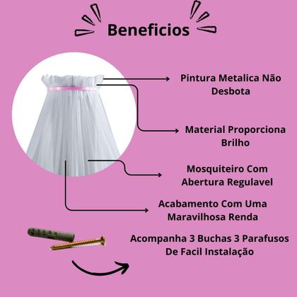 Imagem de Dossel Mosquiteiro Parede Berço Americano Nacional Quarto Bebe Menina Rosa Simples Basico