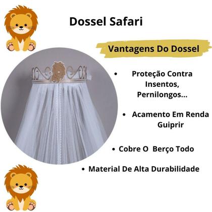 Imagem de Dossel Mosquiteiro Parede Quarto Bebe Menino Menina Safari Berço Americano Nacional Leao Dourado