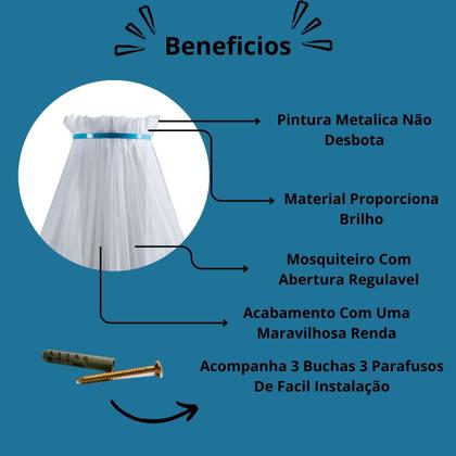 Imagem de Dossel Mosquiteiro Parede Quarto Bebe Veu Tule Rede Berço Americano Nacional Menino Azul Claro