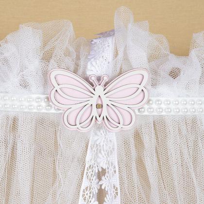 Imagem de Dossel Parede Borboleta com Perola Branca Mosquiteiro Berço