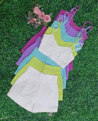 Imagem de Doutoras Modas  Conjunto Jeans Cropped Alcinha Short Nova Coleção 6104