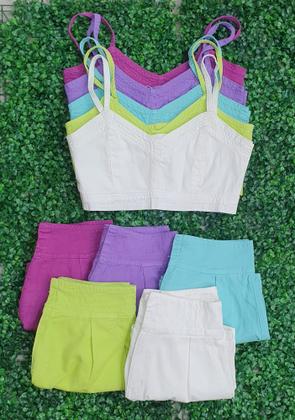 Imagem de Doutoras Modas  Conjunto Jeans Cropped Alcinha Short Nova Coleção 6104