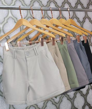 Imagem de Doutoras Modas Shorts Feminino Luis Twill Barra Italiana Cintura Alta com Elástico Elegante LT183