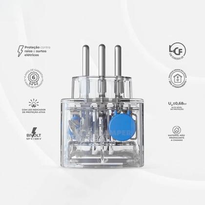 Imagem de Dps protetor iclamper pocket lcf 3p 20a transparente