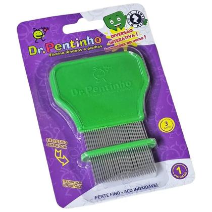 Imagem de Dr Pentinho Pente Fino De Aço Piolhos E Lêndeas Com Limpador