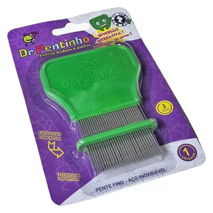 Imagem de Dr Pentinho Pente Fino De Aço Piolhos E Lêndeas Com Limpador
