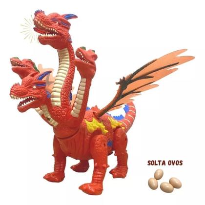 Imagem de Dragão Brinquedo 4 Cabeças Dinossauro Grande Luz Som Ovos