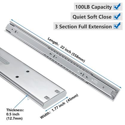 Imagem de Drawer Slides homdiy Soft Close 550 mm, extensão total, 10 pares