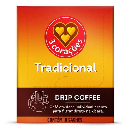 Imagem de Drip Coffee Café 3 Corações Tradicional Caixa 10 Sachês 10g