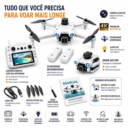 Imagem de Drone 4K Profissional Dobrável Com Tela Integrada e Controle Remoto Completo