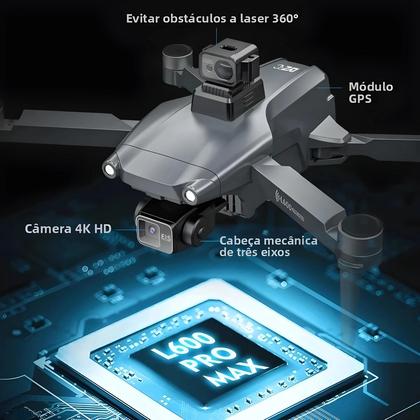 Imagem de Drone GPS 4K L600 pro MAX Com Câmera Dupla HD, Estabilizador PTZ De 3 Eixos, Wi-Fi 5G, Evita