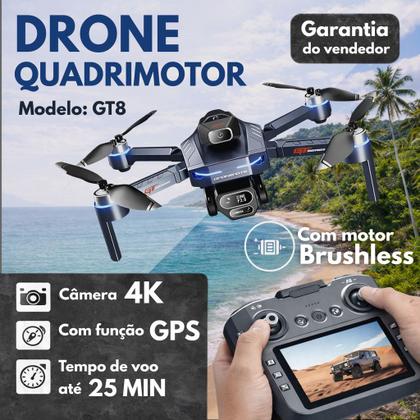 Imagem de Drone Gt8 Profissional Câmera 4k Tela No Controle 1 Baterias Com WiFi aérea Helicóptero Quadcopter