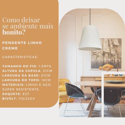 Imagem de Duas Luminária Tela Linho Pendente Decorativo Sala Cozinha
