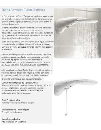 Imagem de Ducha Advanced Turbo Eletrônica 7500w 220v Lorenzetti