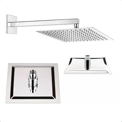 Imagem de Ducha Chuveiro 20x20 Slim Cromado Inox + Braço Quadrado luxo