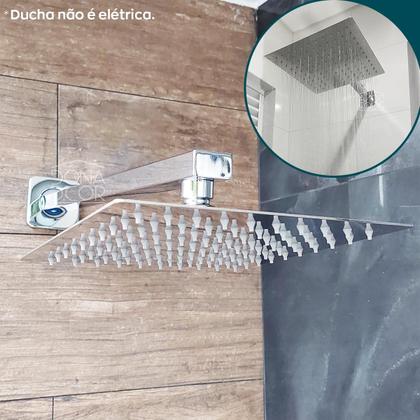 Imagem de Ducha Chuveiro 20x20 Slim Inox 201 Quadrado Braço 40 cm Fria a gás para banheiro