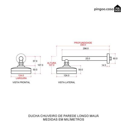 Imagem de Ducha Chuveiro Autolimpante Redondo de Parede Longo Mauá Pingoo.casa