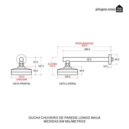 Imagem de Ducha Chuveiro Autolimpante Redondo de Parede Longo Mauá Pingoo.casa