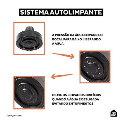 Imagem de Ducha Chuveiro Autolimpante Redondo de Parede Longo Mauá Pingoo.casa