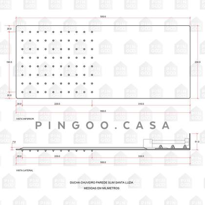 Imagem de Ducha Chuveiro De Parede Slim Aço Inox 304 Santa Luzia Pingoo.casa - Prata