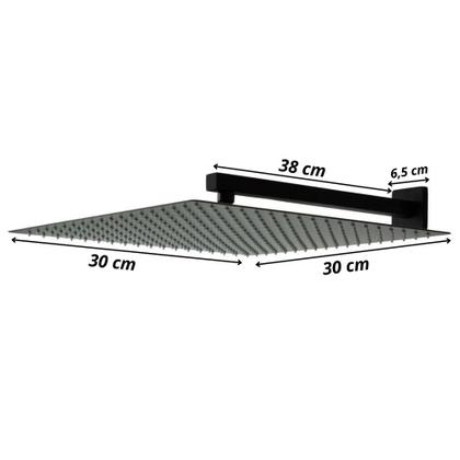 Imagem de Ducha Chuveiro Inox 30x30 Preto Fosco Braço 38 Cm Para Aqueçedor Solar ou Gás + 2 Acabamento