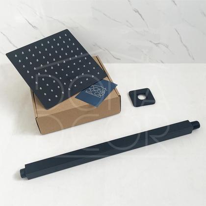 Imagem de Ducha Chuveiro Preto Fosco 20x20 Slim Inox quadrado Braço de Teto vertical banheiro