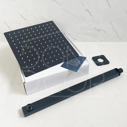Imagem de Ducha Chuveiro Preto Fosco Aço Inox 25x25 Slim De Parede Braço 40cm Aquecedor Solar Gás Parede