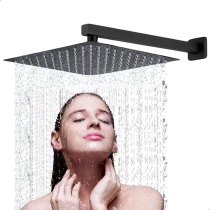 Imagem de Ducha Chuveiro Quadrada Slim 30x30cm em Aço Inox para Banheiro e Área Externa com Braço 40cm  Softinox