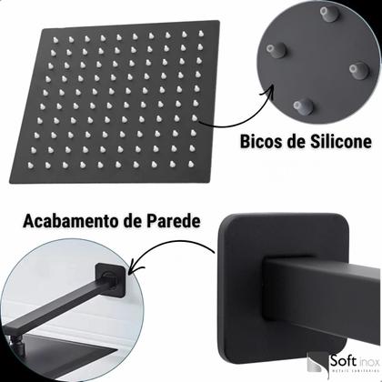 Imagem de Ducha Chuveiro Quadrada Slim 30x30cm em Aço Inox para Banheiro e Área Externa com Braço 40cm  Softinox