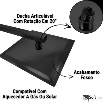 Imagem de Ducha Chuveiro Quadrada Slim 30x30cm em Aço Inox para Banheiro e Área Externa com Braço 40cm  Softinox