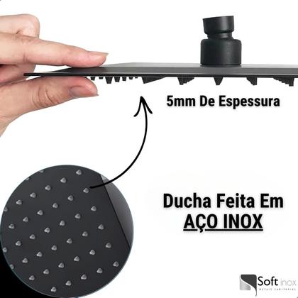Imagem de Ducha Chuveiro Quadrada Slim 30x30cm em Aço Inox para Banheiro e Área Externa com Braço 40cm  Softinox