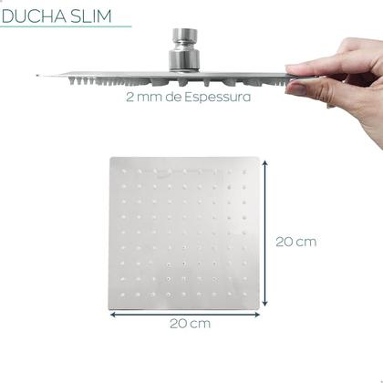 Imagem de Ducha Chuveiro Quadrado Inox Polido 20x20 Sem Braço Suporte Ducha Slim Cascata a Gas 20cm Aço Inox 201 Cabeça de Chuveiro Banheiro
