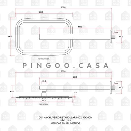 Imagem de Ducha Chuveiro Retangular Inox 28x18cm São Luís Pingoo.casa - Dourado Rose